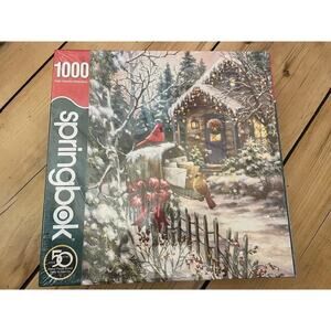 NEW! Springbok 1000 piece puzzle. Cardinal Cottage. Winter. Christmas. birds